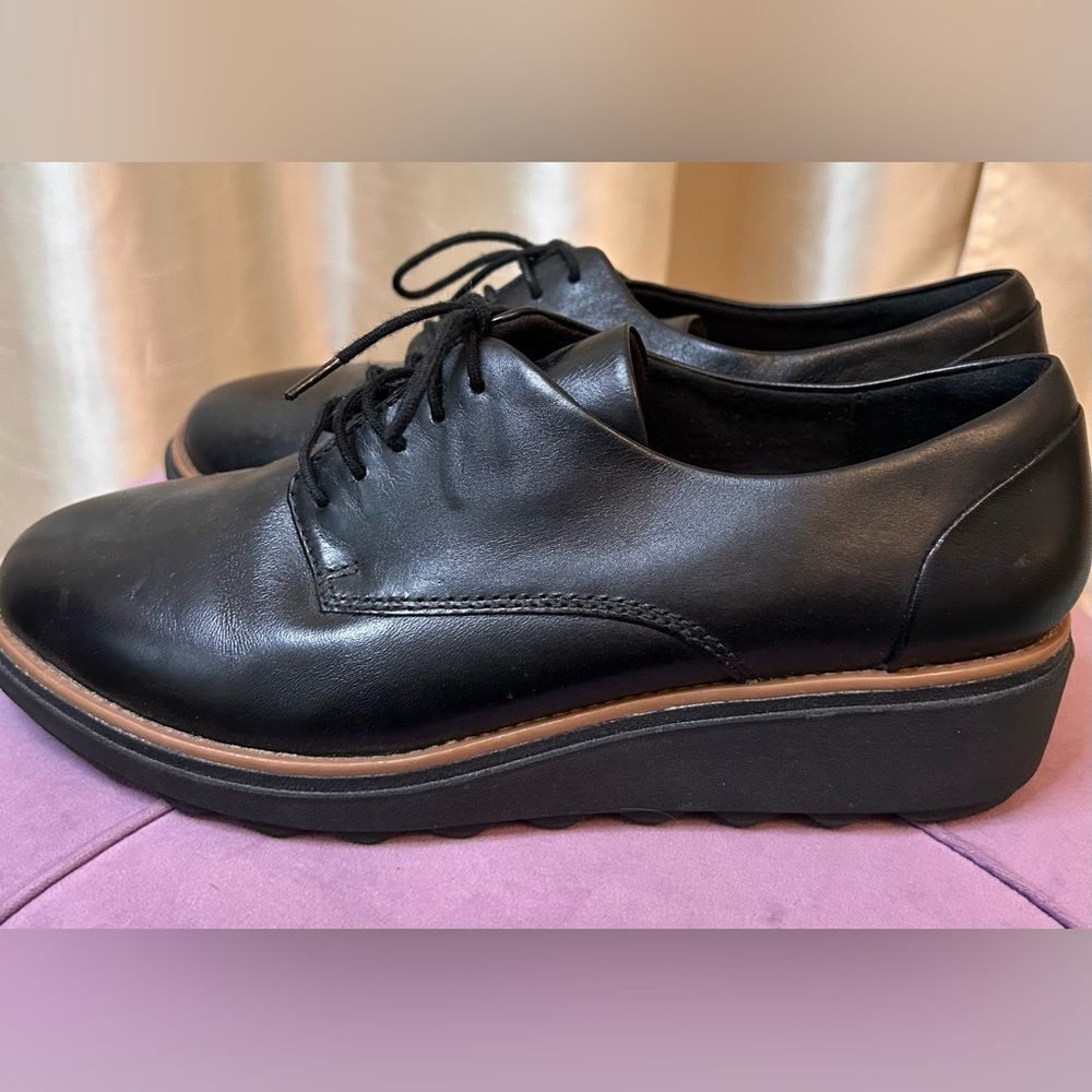 Clarks Womens Sharon Noel Black Oxfords Size 8 W EUC - Picture 5 of 9
